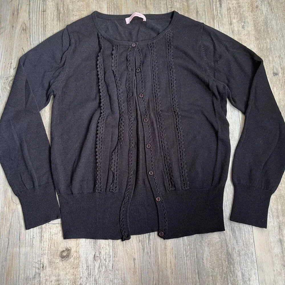 Vintage H2O Sports Black Lace Knit Cardigan Women’s M Button Front